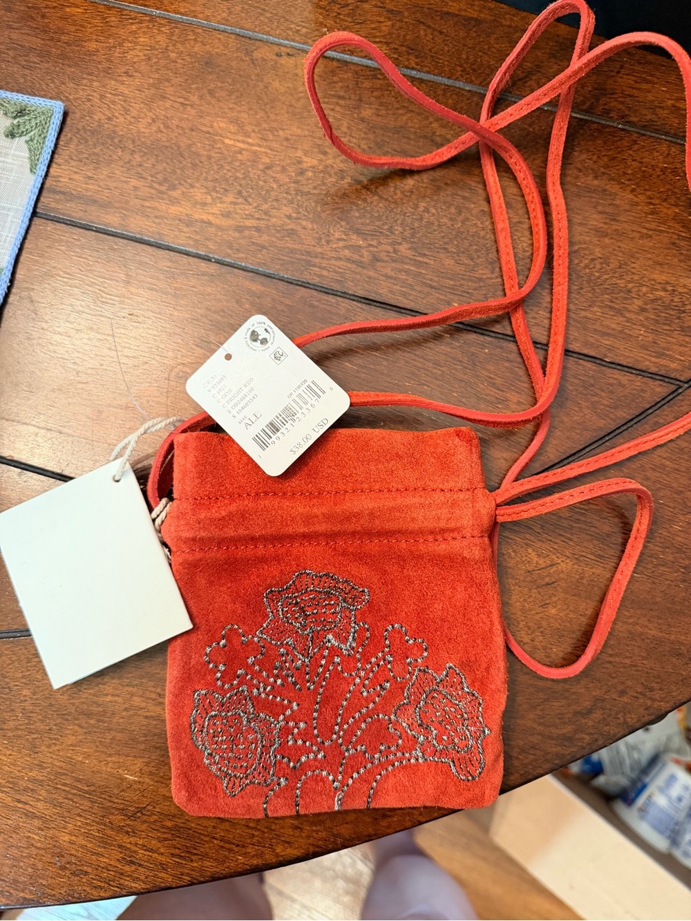 Free People Red Suede Mini Crossbody with Embroidered Floral Detail